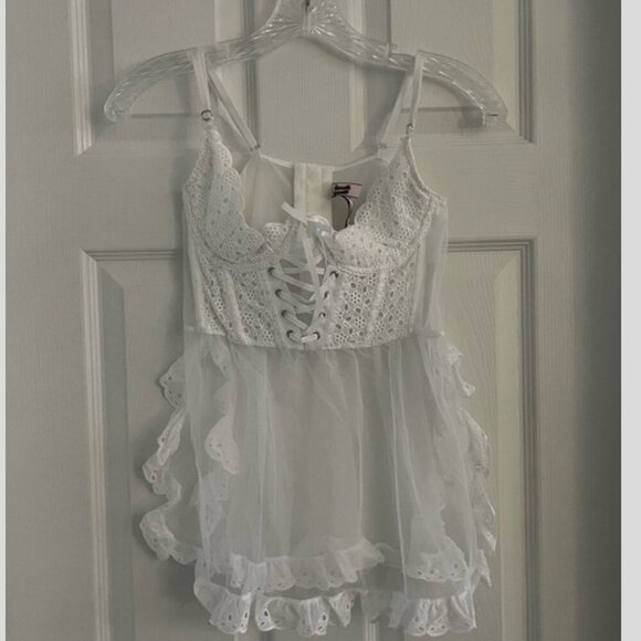 New! Victoria's Secret Lace Mesh Eyelet Ruffle Babydoll Lingerie 22888 - Picture 4 of 13
